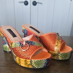 Colorful Snake Print Platform Heels